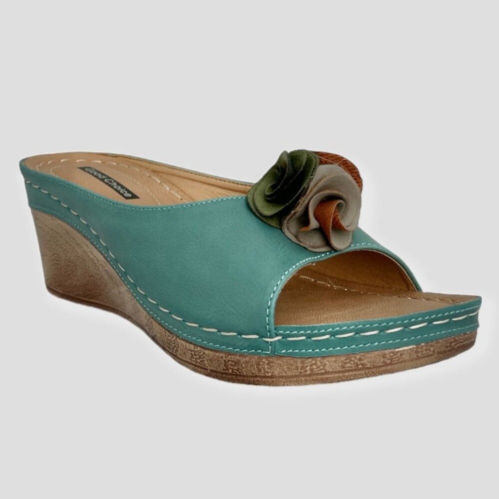 GOOD CHOICE SYDNEY Slip-On Wedge Women's Sandals Blue Size 6.5